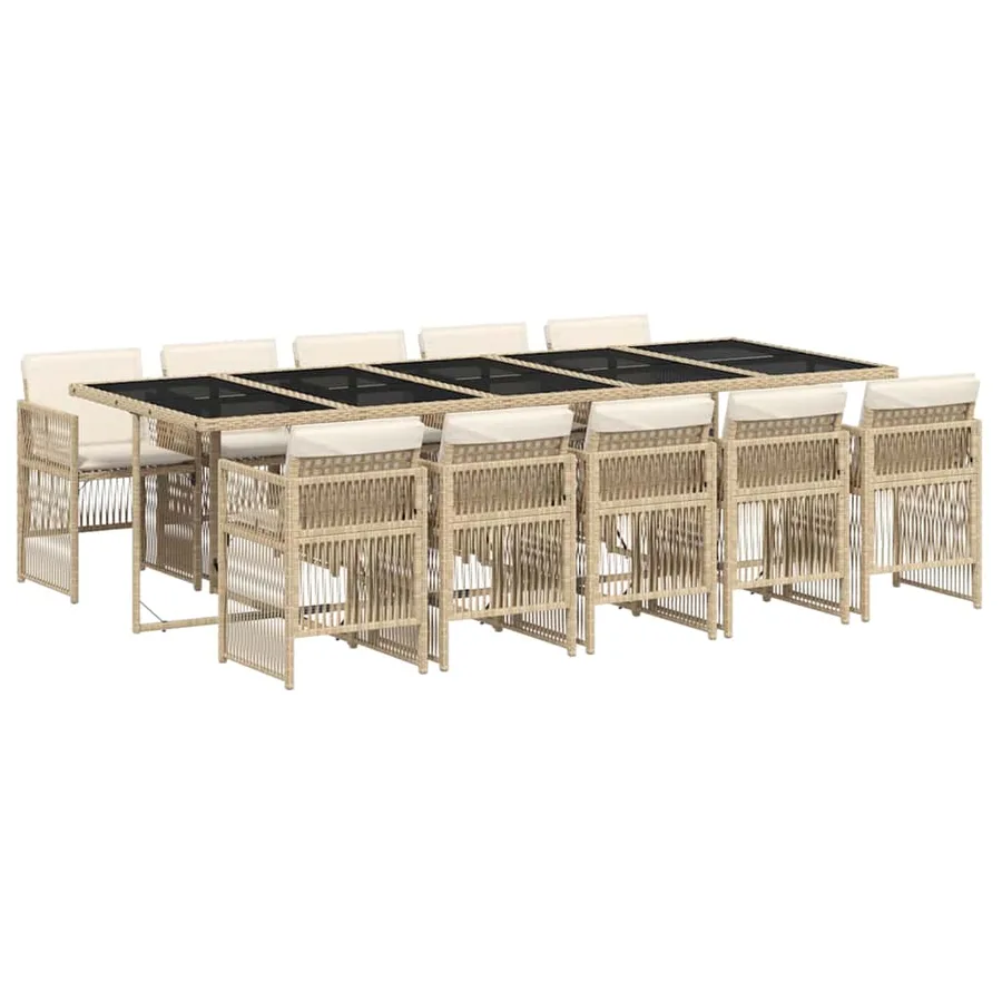 Ensemble à manger de jardin et coussins 11 pcs beige poly rotin - 2