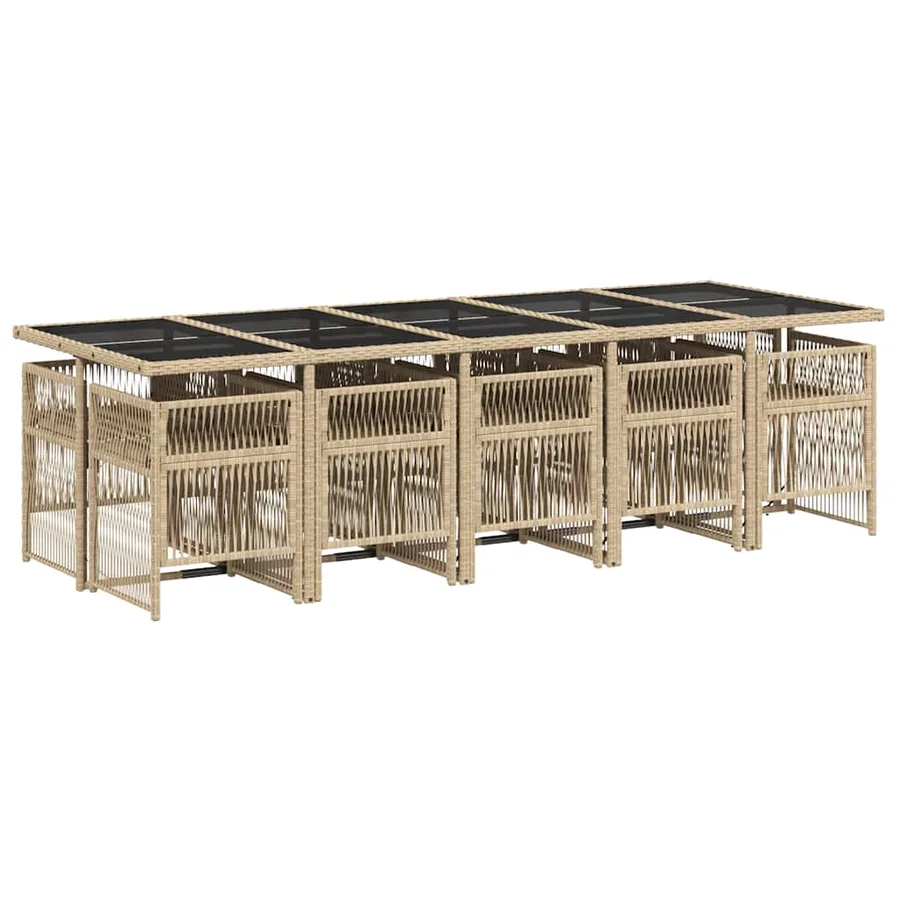 Ensemble à manger de jardin et coussins 11 pcs beige poly rotin - 3