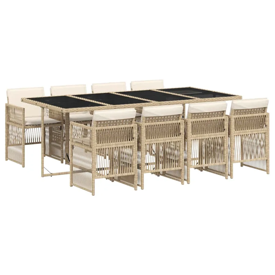 Ensemble à manger de jardin et coussins 9 pcs beige Poly rotin - 2