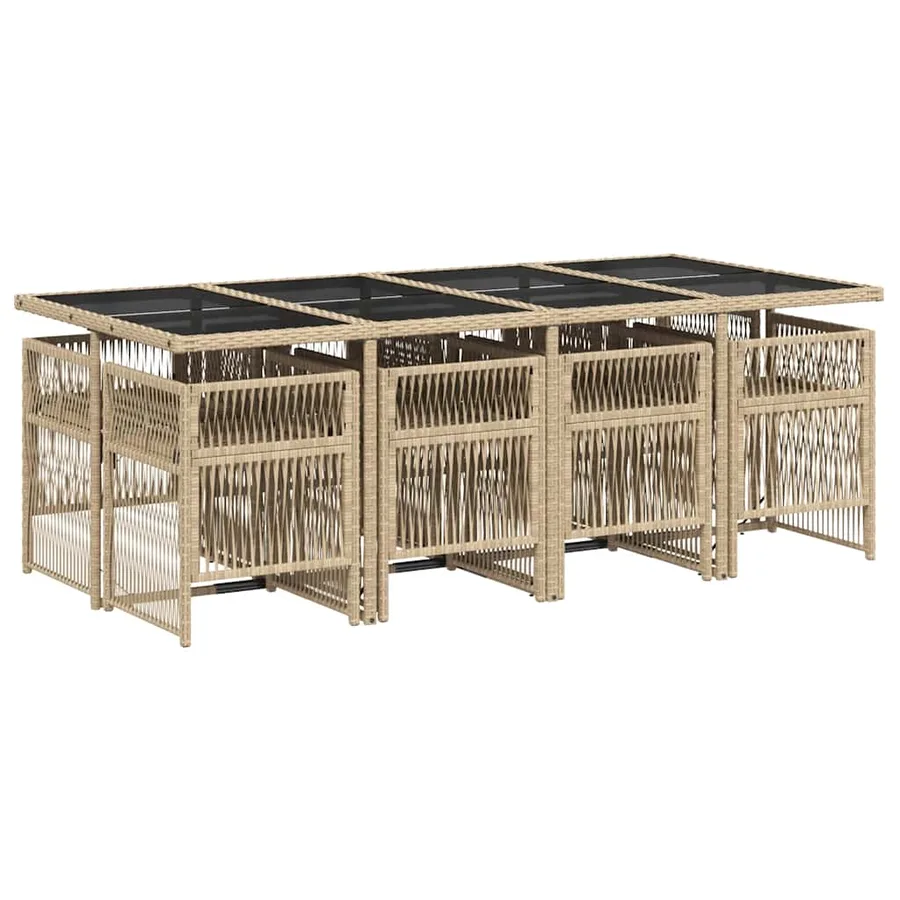 Ensemble à manger de jardin et coussins 9 pcs beige Poly rotin - 3