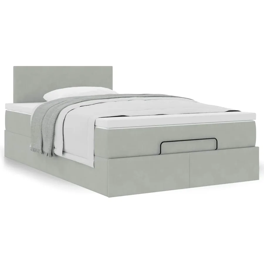 Cadre de lit ottoman et matelas gris clair 120x200 cm velours - 4