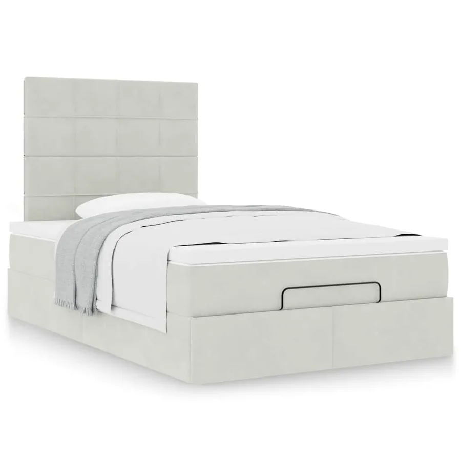 Cadre de lit ottoman avec matelas gris clair 120x190 cm velours - 4