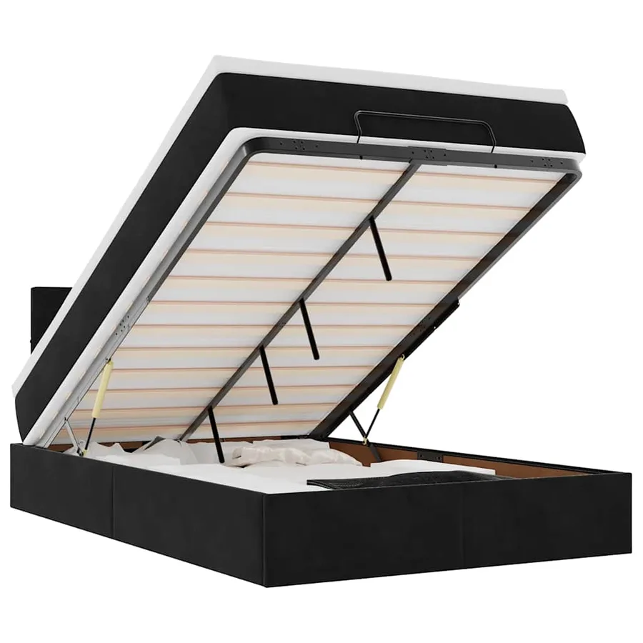 Lit ottoman avec matelas noir 120x190 cm velours - 2