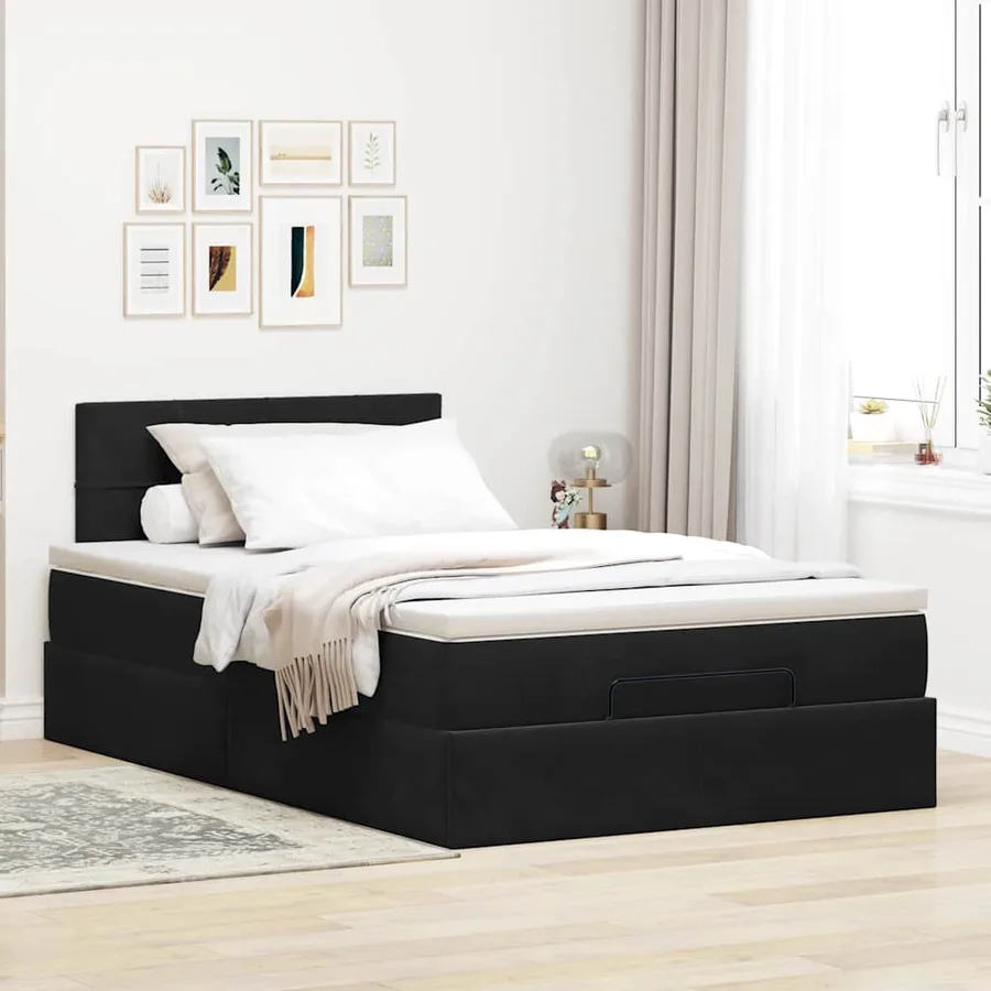 Lit ottoman avec matelas noir 120x190 cm velours - 3
