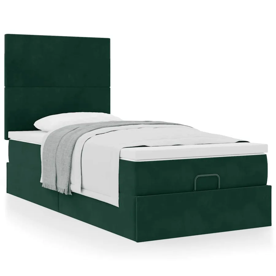 Cadre de lit ottoman avec matelas vert foncé 90x190 cm velours - 4