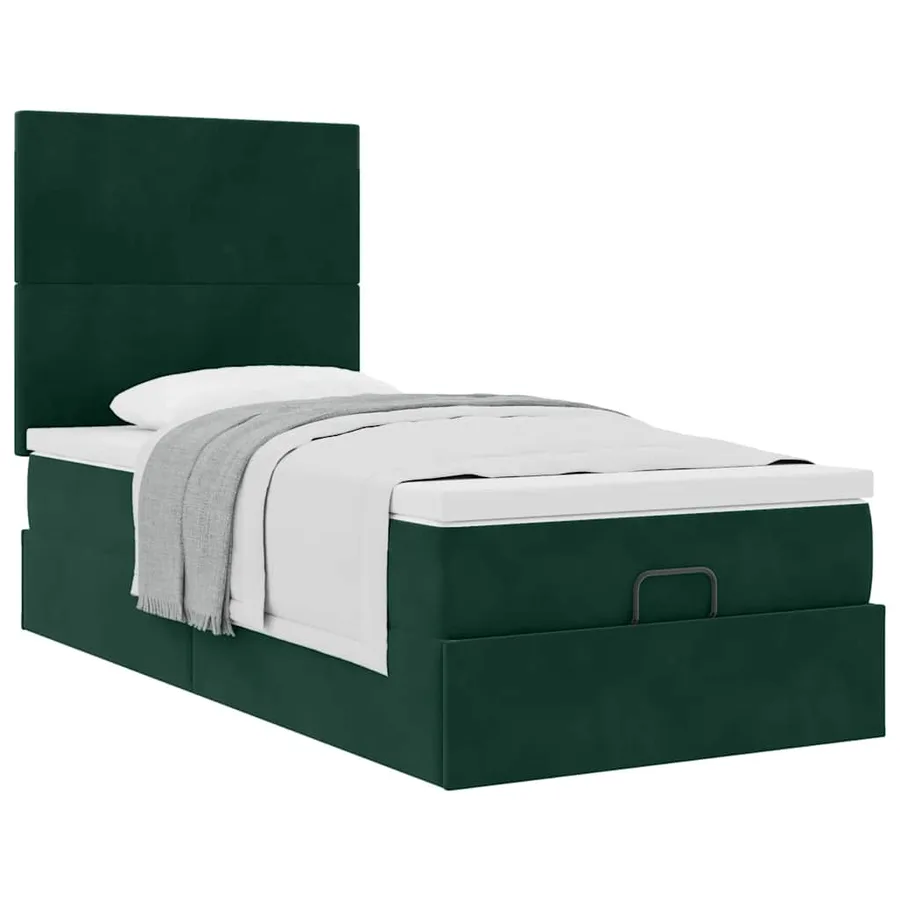 Cadre de lit ottoman avec matelas vert foncé 90x190 cm velours - 5