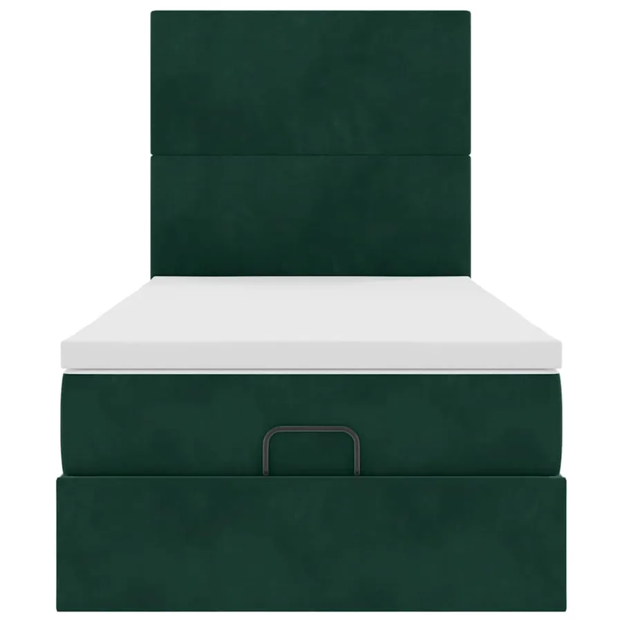 Cadre de lit ottoman avec matelas vert foncé 90x190 cm velours - 7