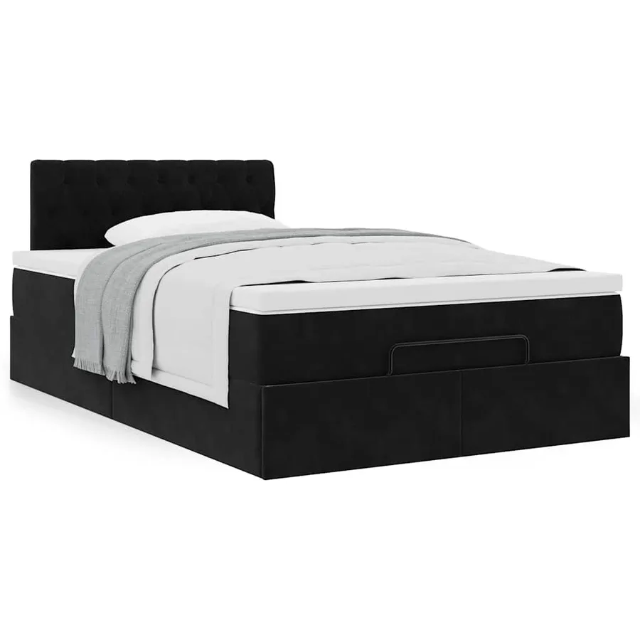 Lit ottoman avec matelas noir 120x190 cm velours - 4