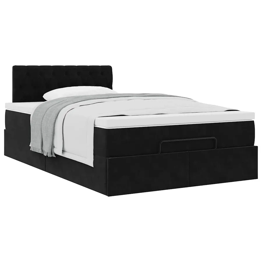 Lit ottoman avec matelas noir 120x190 cm velours - 5