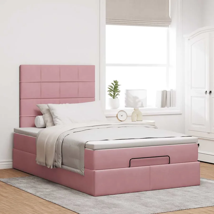 Cadre de lit ottoman avec matelas rose 120x190 cm velours - 3