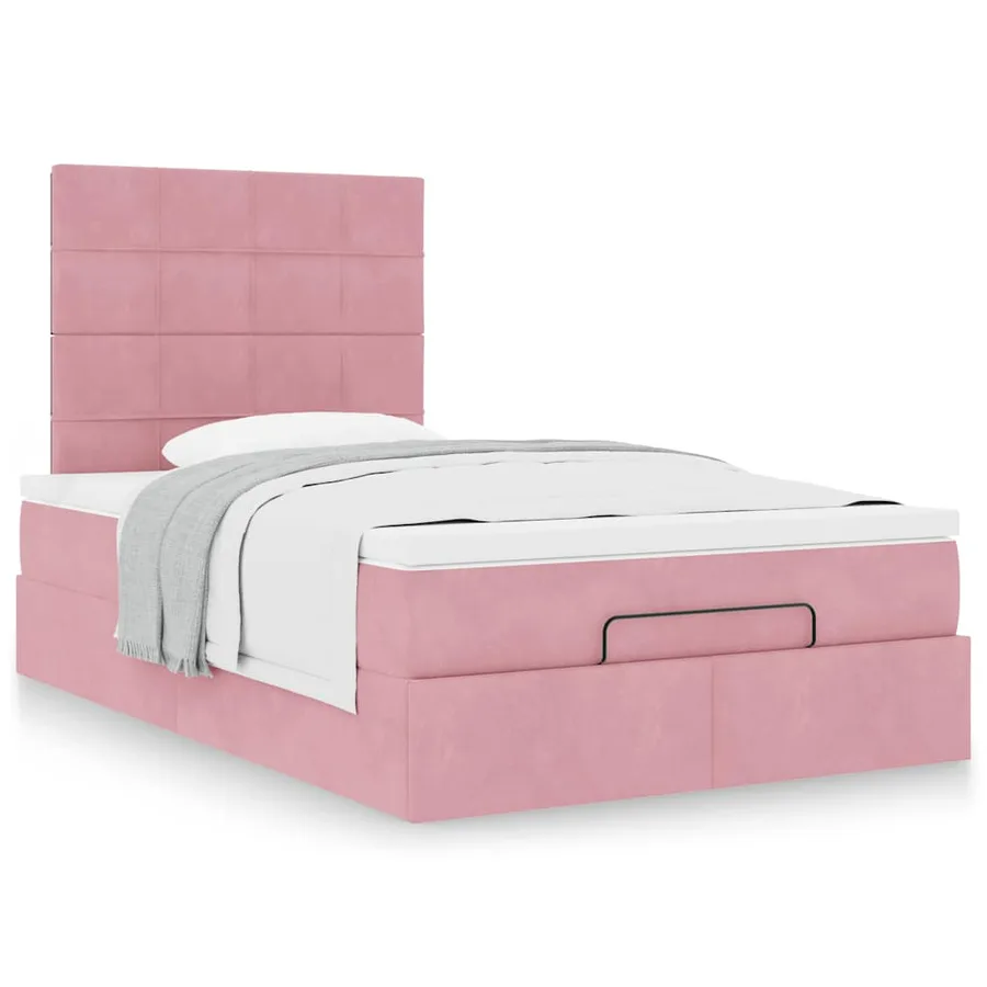 Cadre de lit ottoman avec matelas rose 120x190 cm velours - 4
