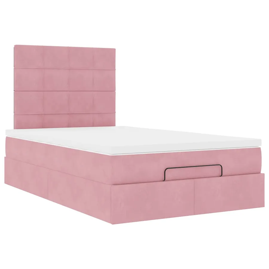 Cadre de lit ottoman avec matelas rose 120x190 cm velours - 6