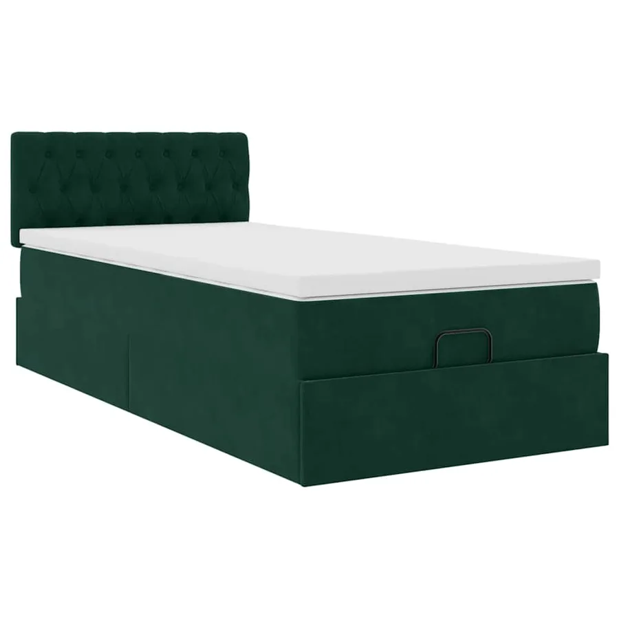 Cadre de lit ottoman avec matelas vert foncé 90x190 cm velours - 5