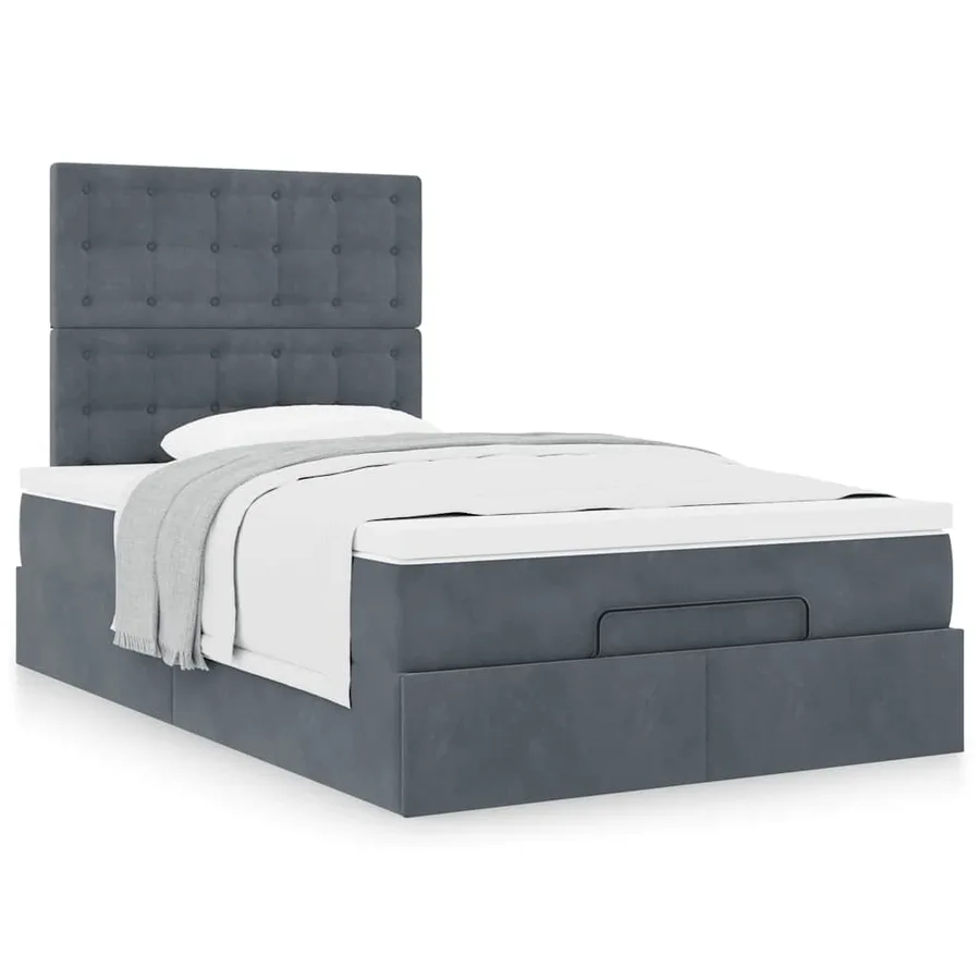 Cadre de lit ottoman avec matelas gris foncé 120x190 cm velours - 4
