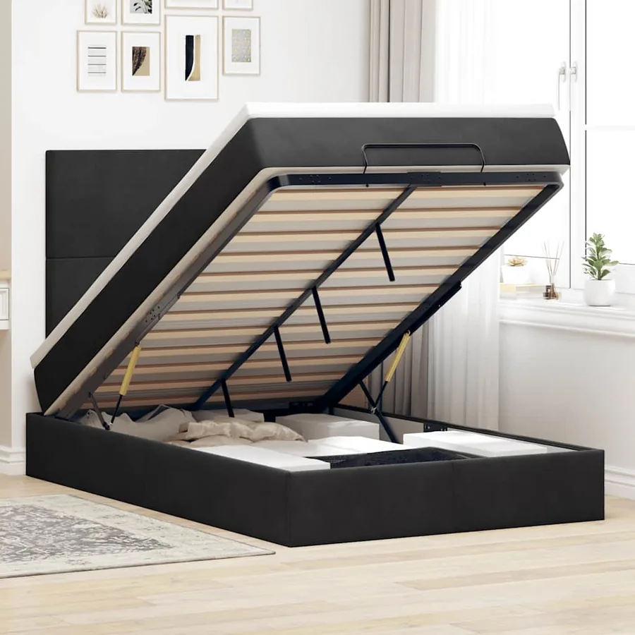 Cadre de lit ottoman avec matelas noir 120x190 cm velours
