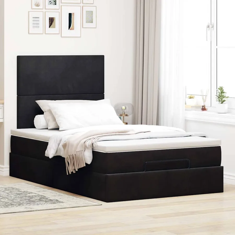 Cadre de lit ottoman avec matelas noir 120x190 cm velours - 3