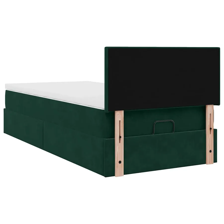 Cadre de lit ottoman avec matelas vert foncé 90x190 cm velours - 11