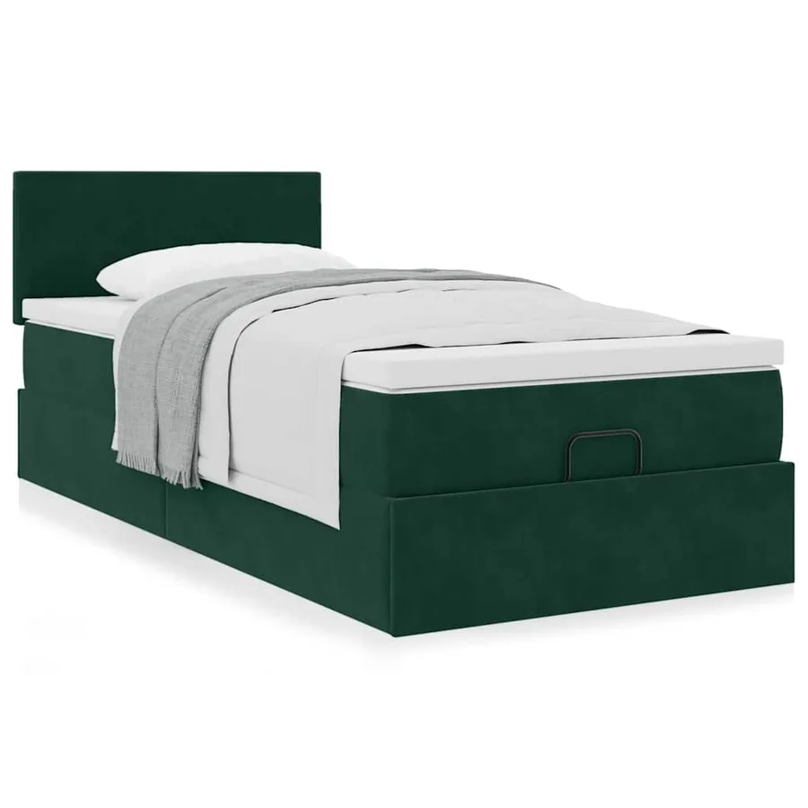 Cadre de lit ottoman avec matelas vert foncé 90x190 cm velours - 3