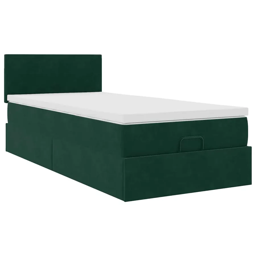 Cadre de lit ottoman avec matelas vert foncé 90x190 cm velours - 5