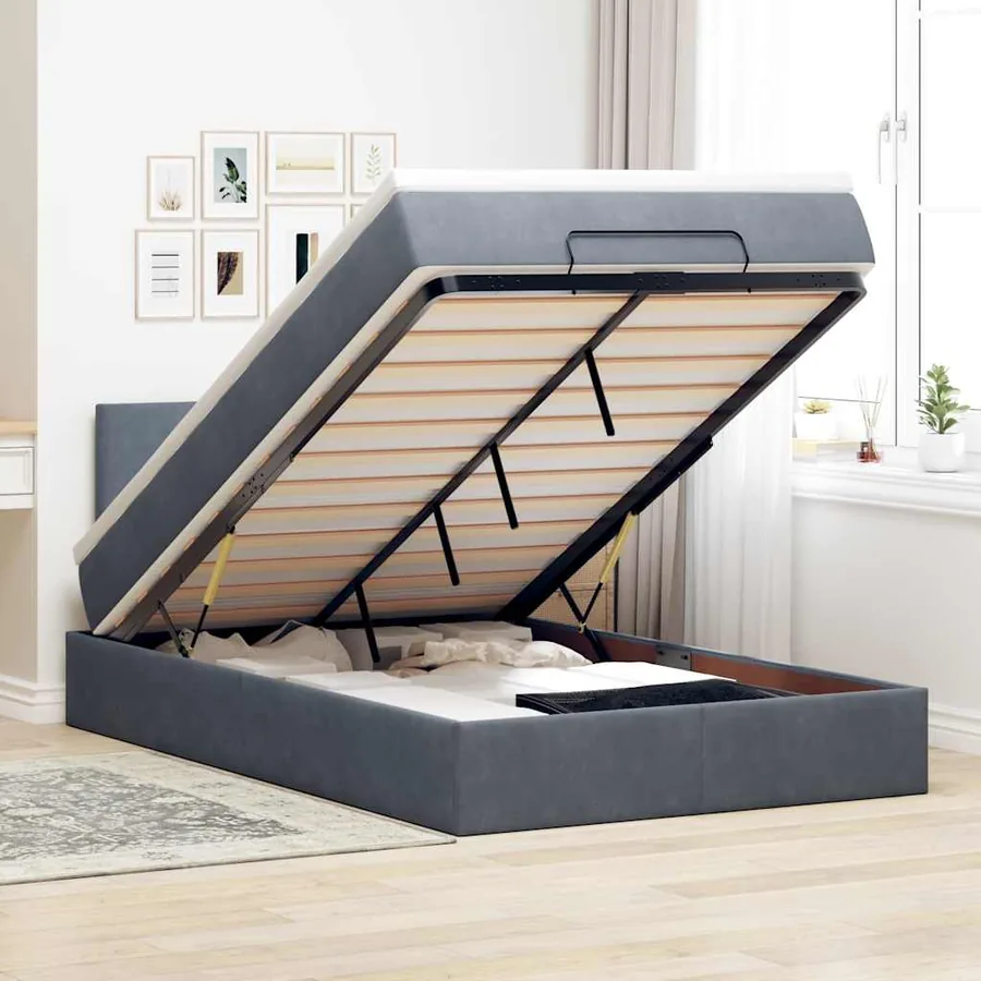 Lit ottoman avec matelas et LED gris foncé 120x190cm