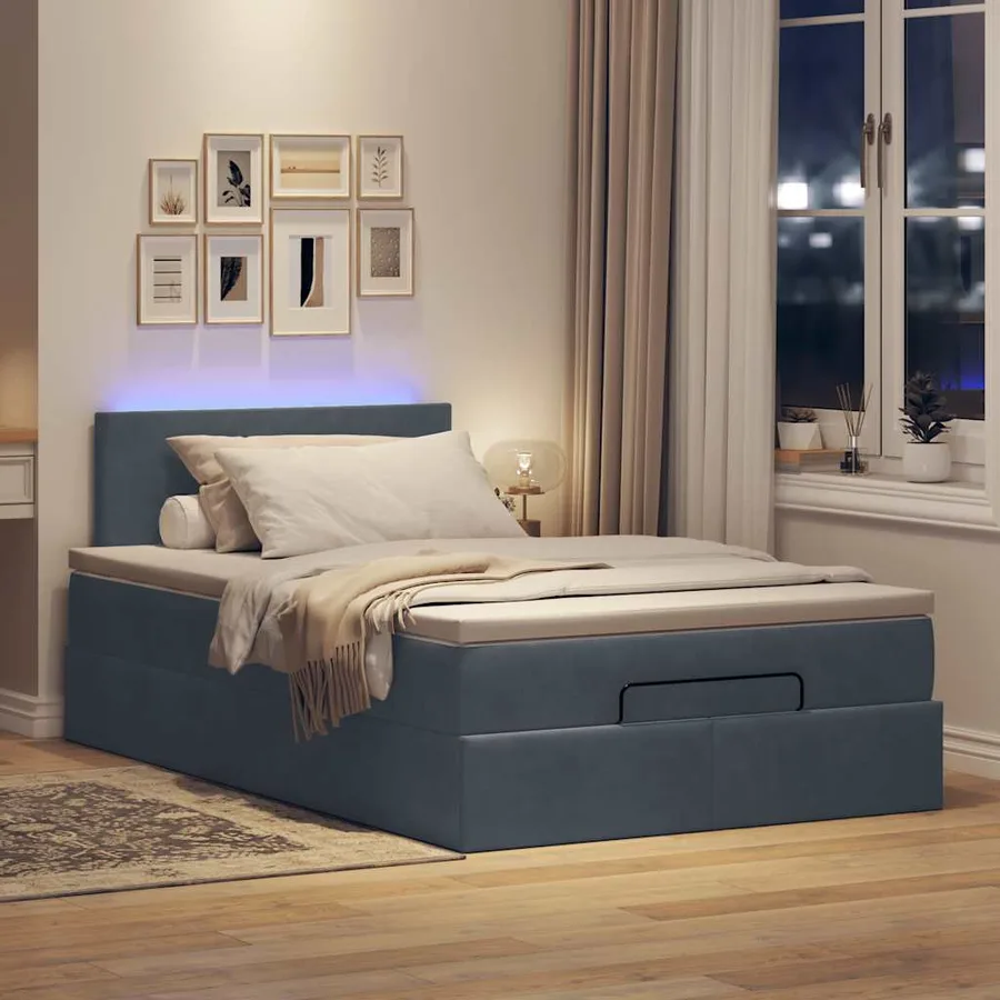 Lit ottoman avec matelas et LED gris foncé 120x190cm - 3
