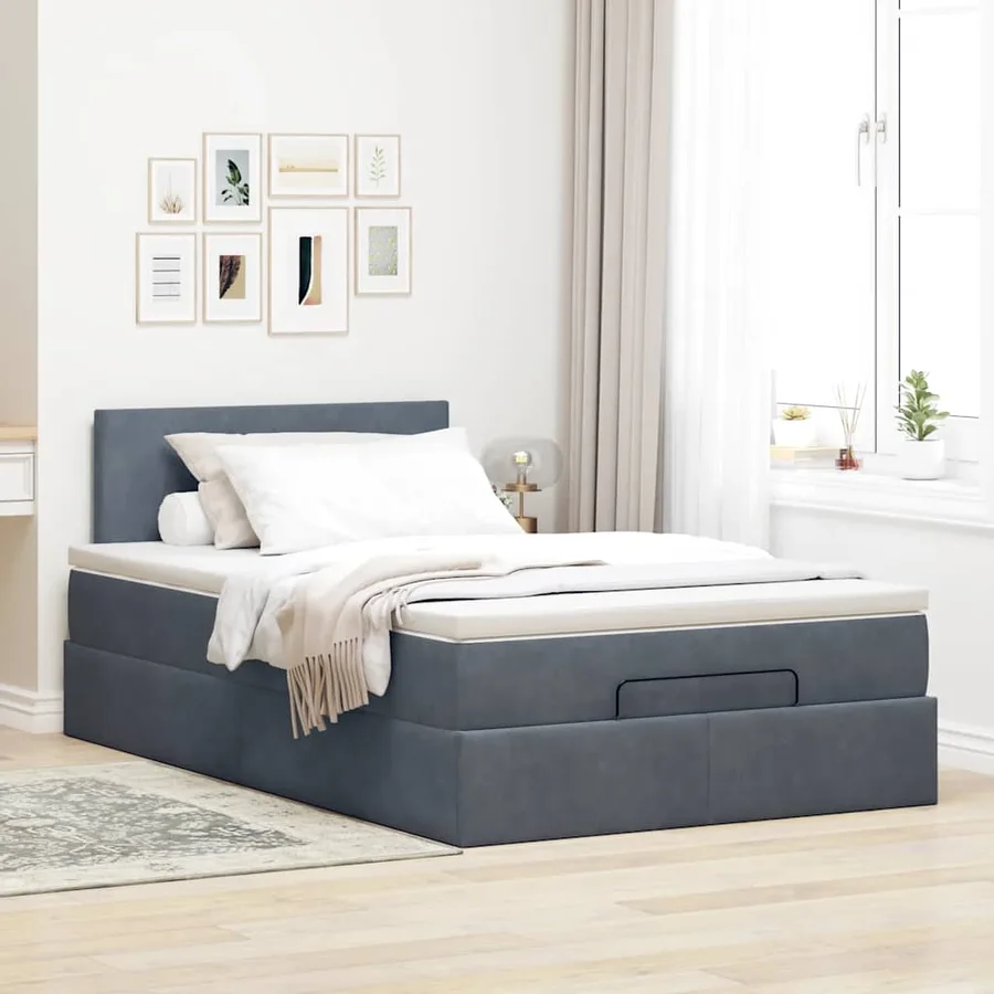 Lit ottoman avec matelas et LED gris foncé 120x190cm - 4