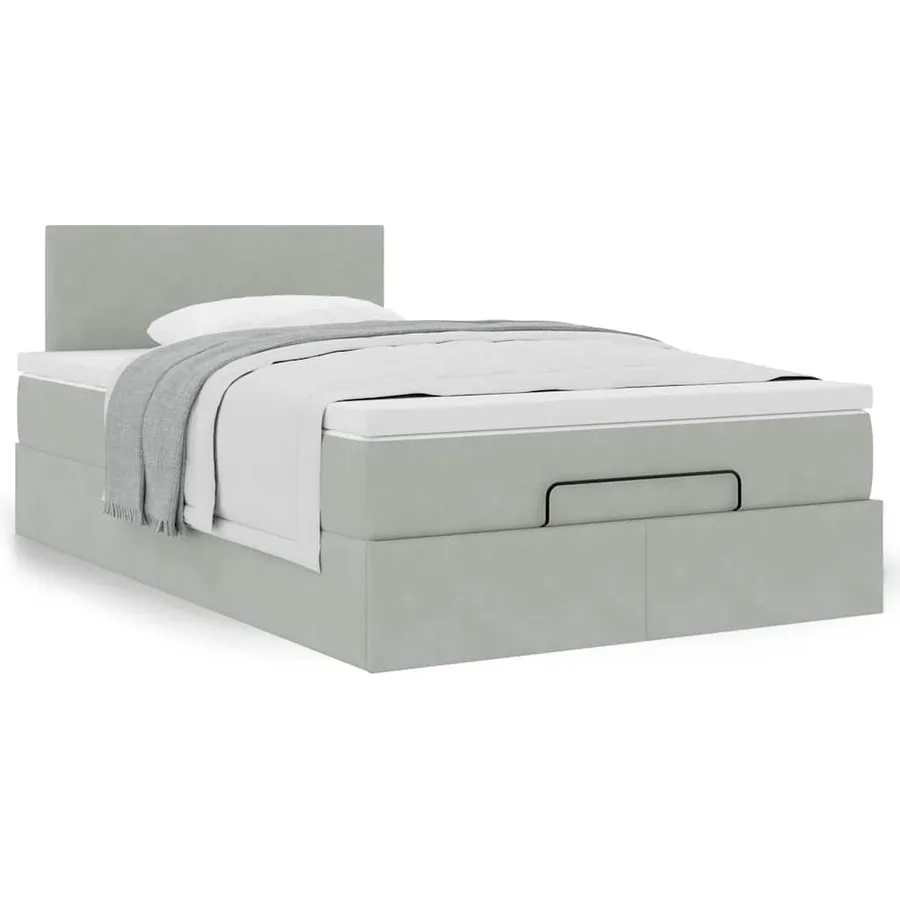 Lit ottoman avec matelas gris clair 120x190 cm velours - 4