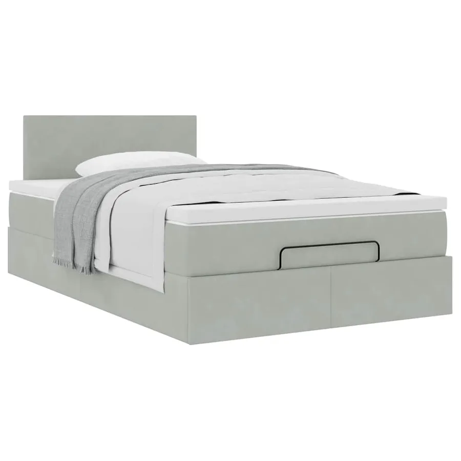 Lit ottoman avec matelas gris clair 120x190 cm velours - 5