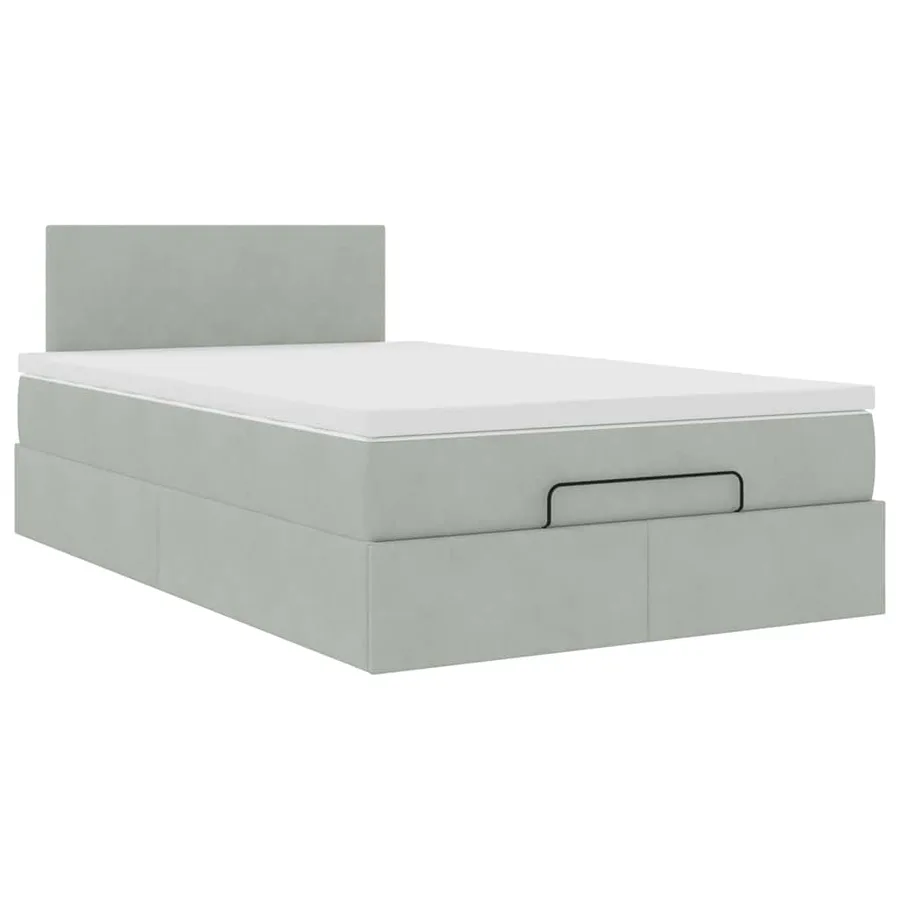 Lit ottoman avec matelas gris clair 120x190 cm velours - 6
