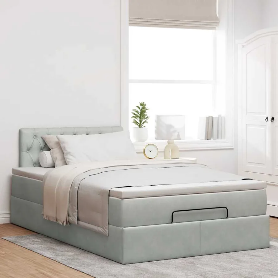 Lit ottoman avec matelas gris clair 120x190 cm velours - 3