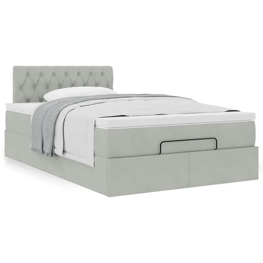 Lit ottoman avec matelas gris clair 120x190 cm velours - 4