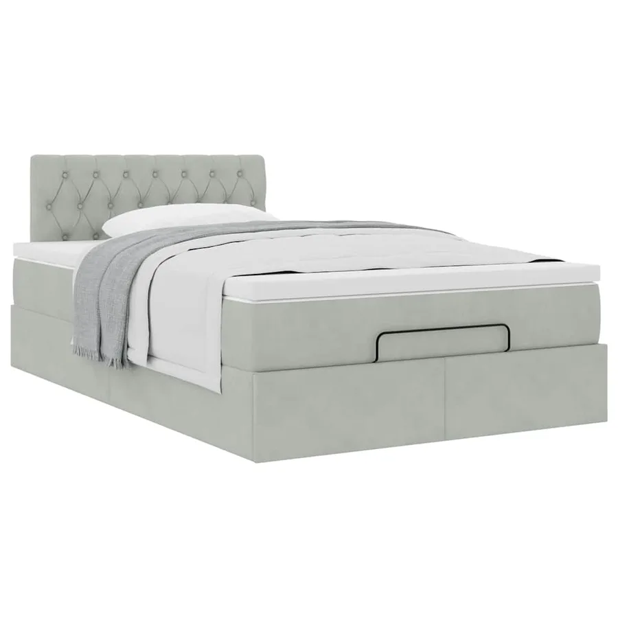 Lit ottoman avec matelas gris clair 120x190 cm velours - 5