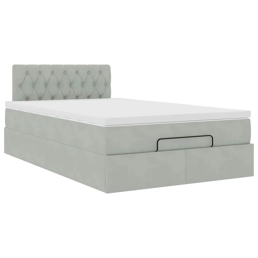 Lit ottoman avec matelas gris clair 120x190 cm velours - 6