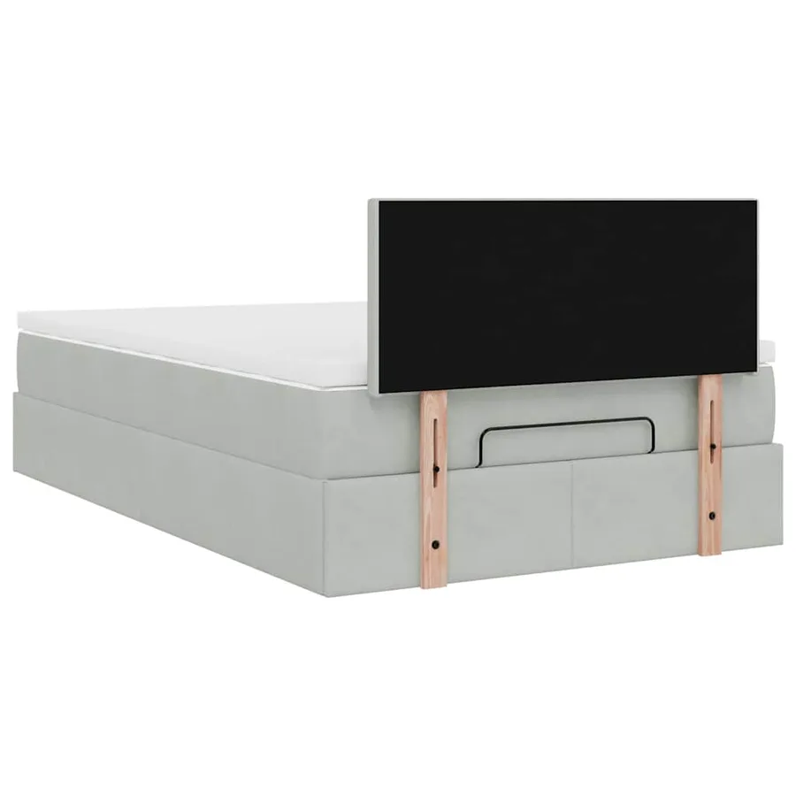 Cadre de lit ottoman et matelas gris clair 120x200 cm velours - 10