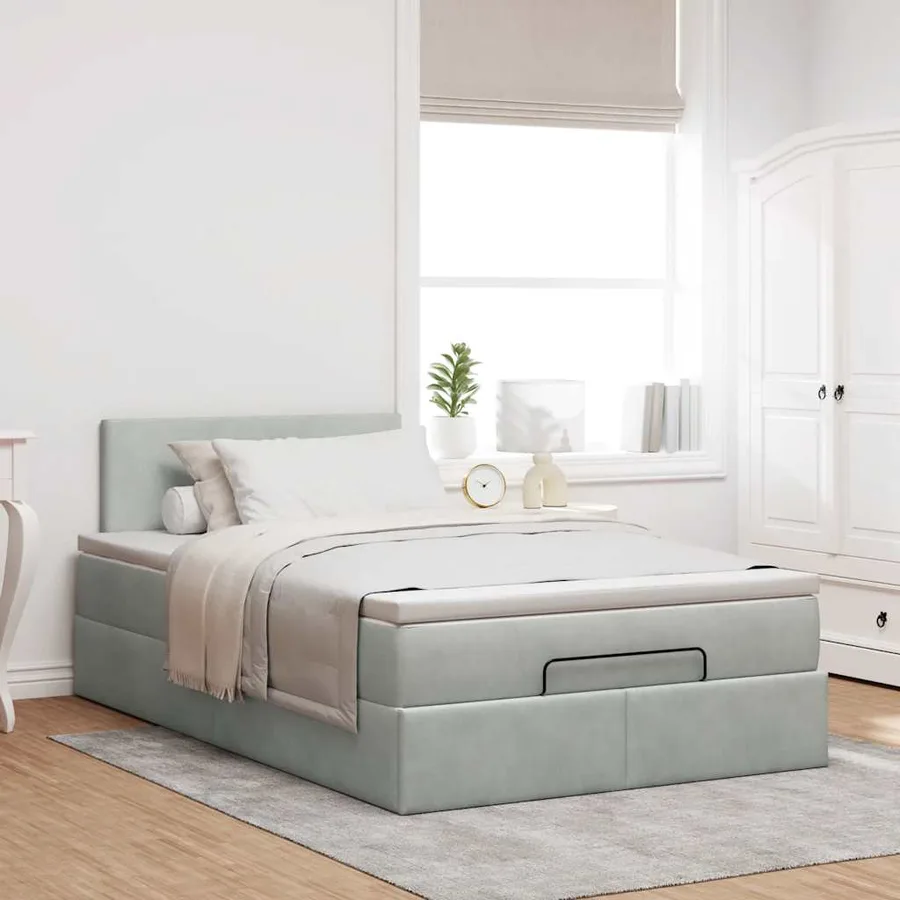 Cadre de lit ottoman et matelas gris clair 120x200 cm velours - 4