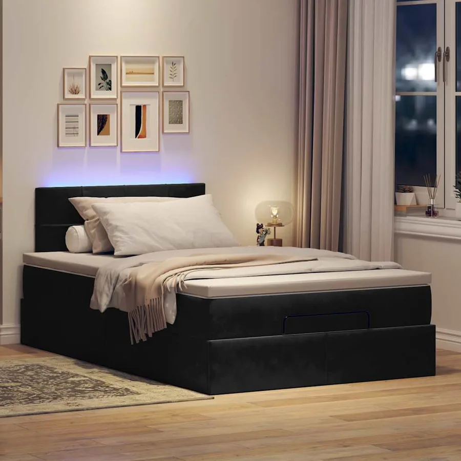 Lit ottoman avec matelas et LED noir 120x190 cm velours - 3