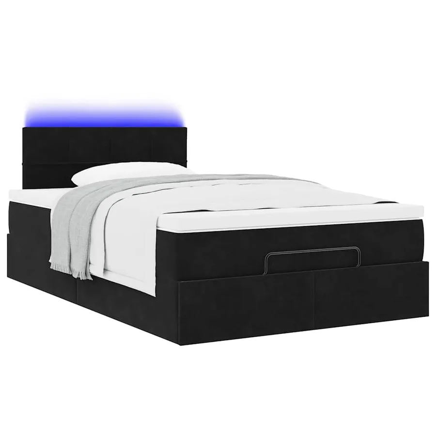 Lit ottoman avec matelas et LED noir 120x190 cm velours - 6