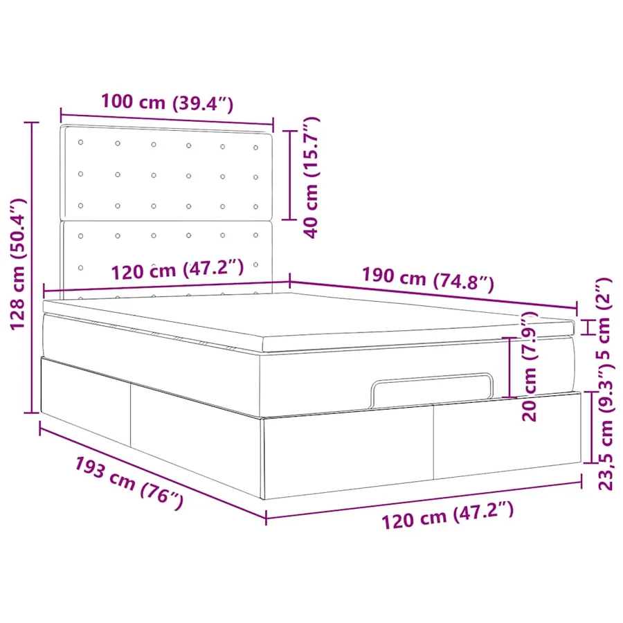 Cadre de lit ottoman avec matelas gris foncé 120x190 cm velours - 18