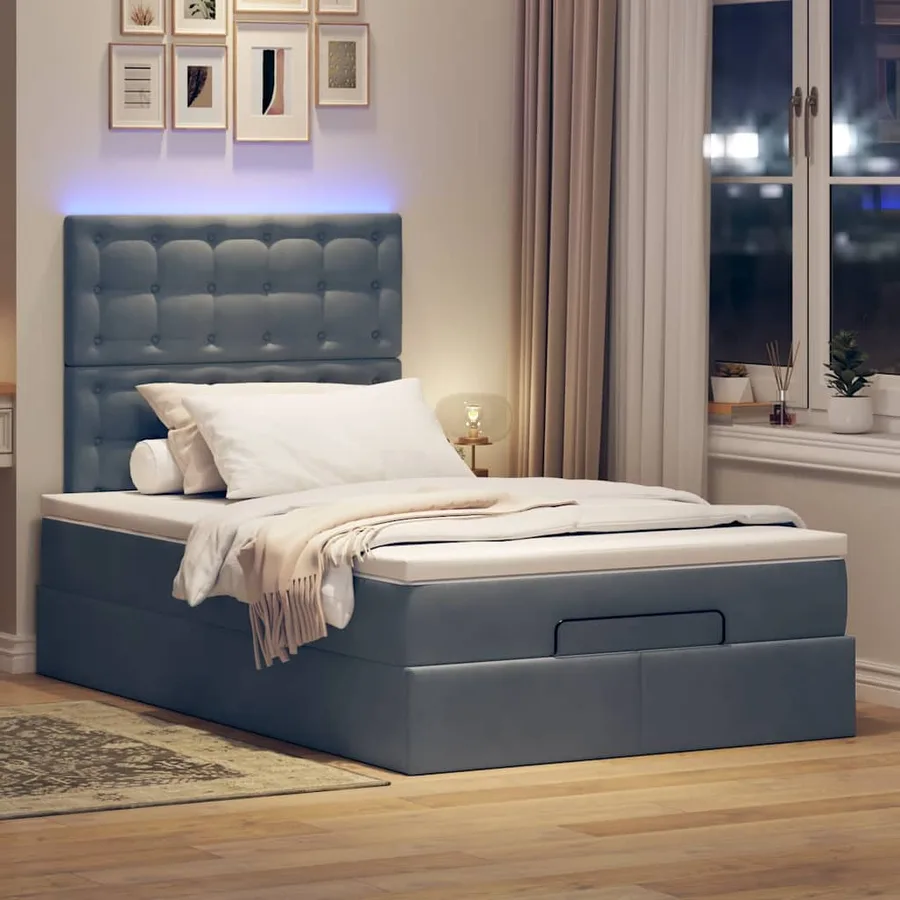 Cadre de lit ottoman avec matelas gris foncé 120x190 cm velours - 3