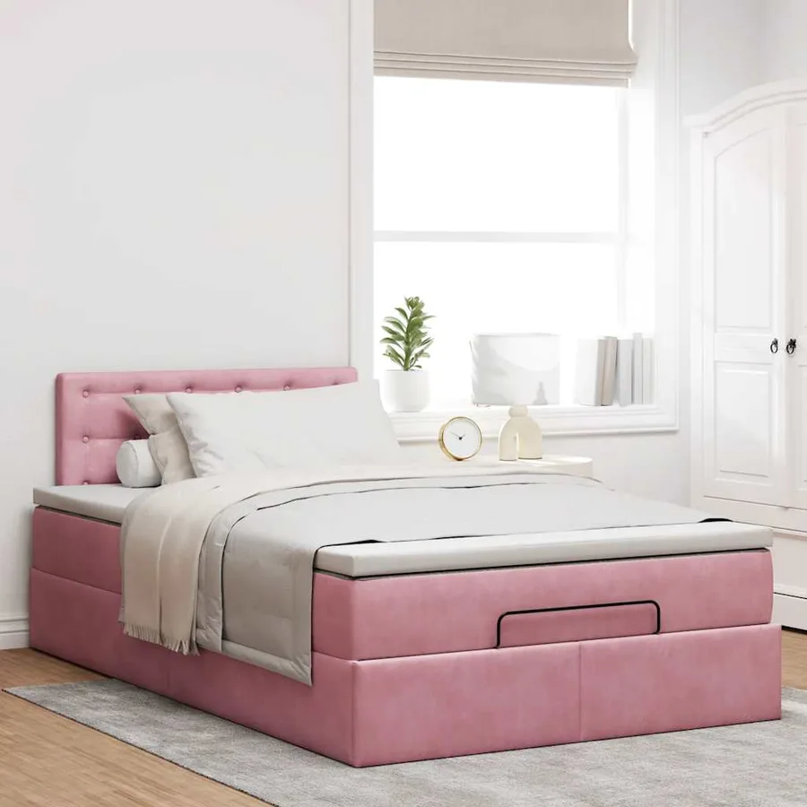 Lit ottoman avec matelas et LED rose 120x190 cm velours - 4