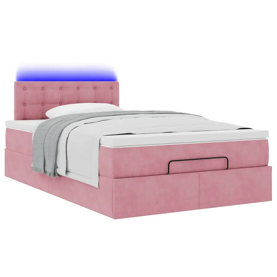 Lit ottoman avec matelas et LED rose 120x190 cm velours - 6