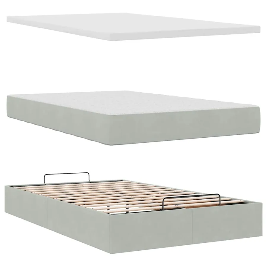 Cadre de lit ottoman et matelas gris clair 120x200 cm velours - 11