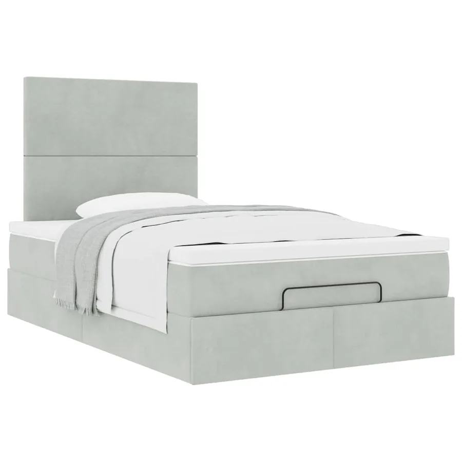 Cadre de lit ottoman et matelas gris clair 120x200 cm velours - 5