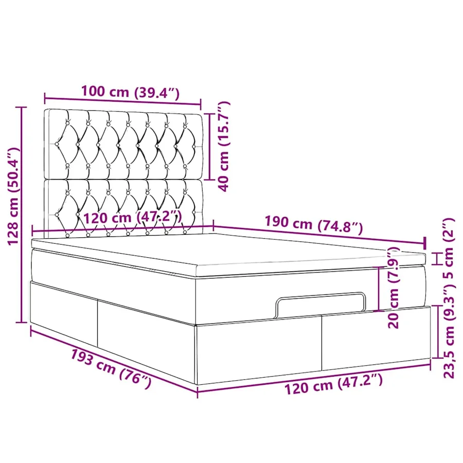 Cadre de lit ottoman avec matelas rose 120x190 cm velours - 18