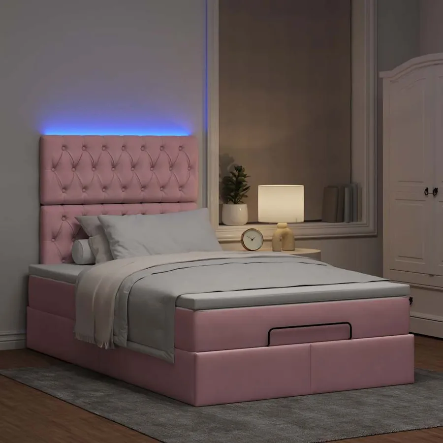 Cadre de lit ottoman avec matelas rose 120x190 cm velours - 3