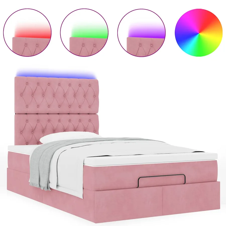 Cadre de lit ottoman avec matelas rose 120x190 cm velours - 5