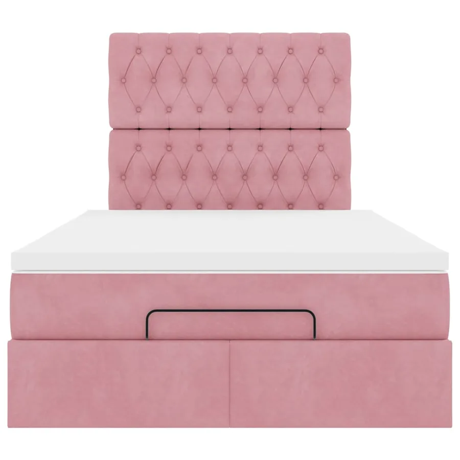 Cadre de lit ottoman avec matelas rose 120x190 cm velours - 8
