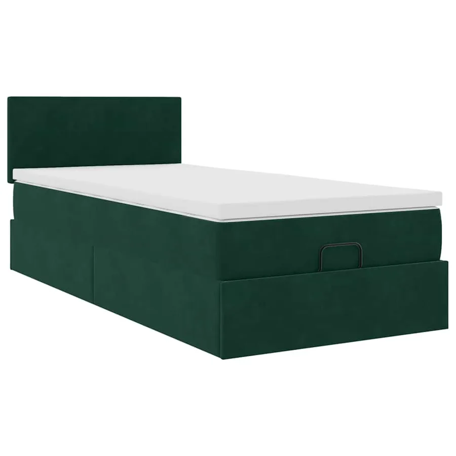 Cadre de lit ottoman avec matelas vert foncé 90x190 cm velours - 7