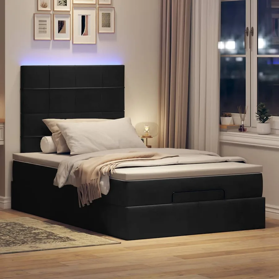 Cadre de lit ottoman avec matelas noir 120x190 cm velours - 3