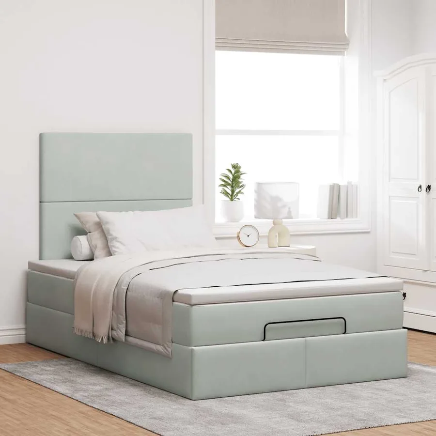 Cadre de lit ottoman avec matelas gris clair 120x190 cm velours - 3
